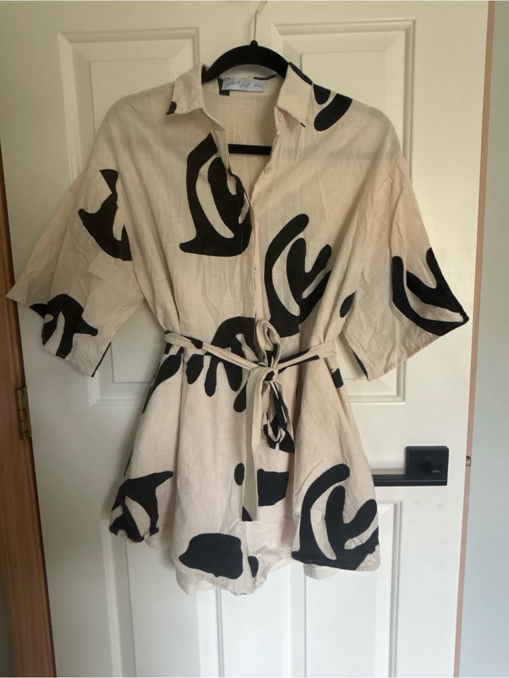 Petal & Pup Romper - Cream with Black Abstract Print and Tie Waist